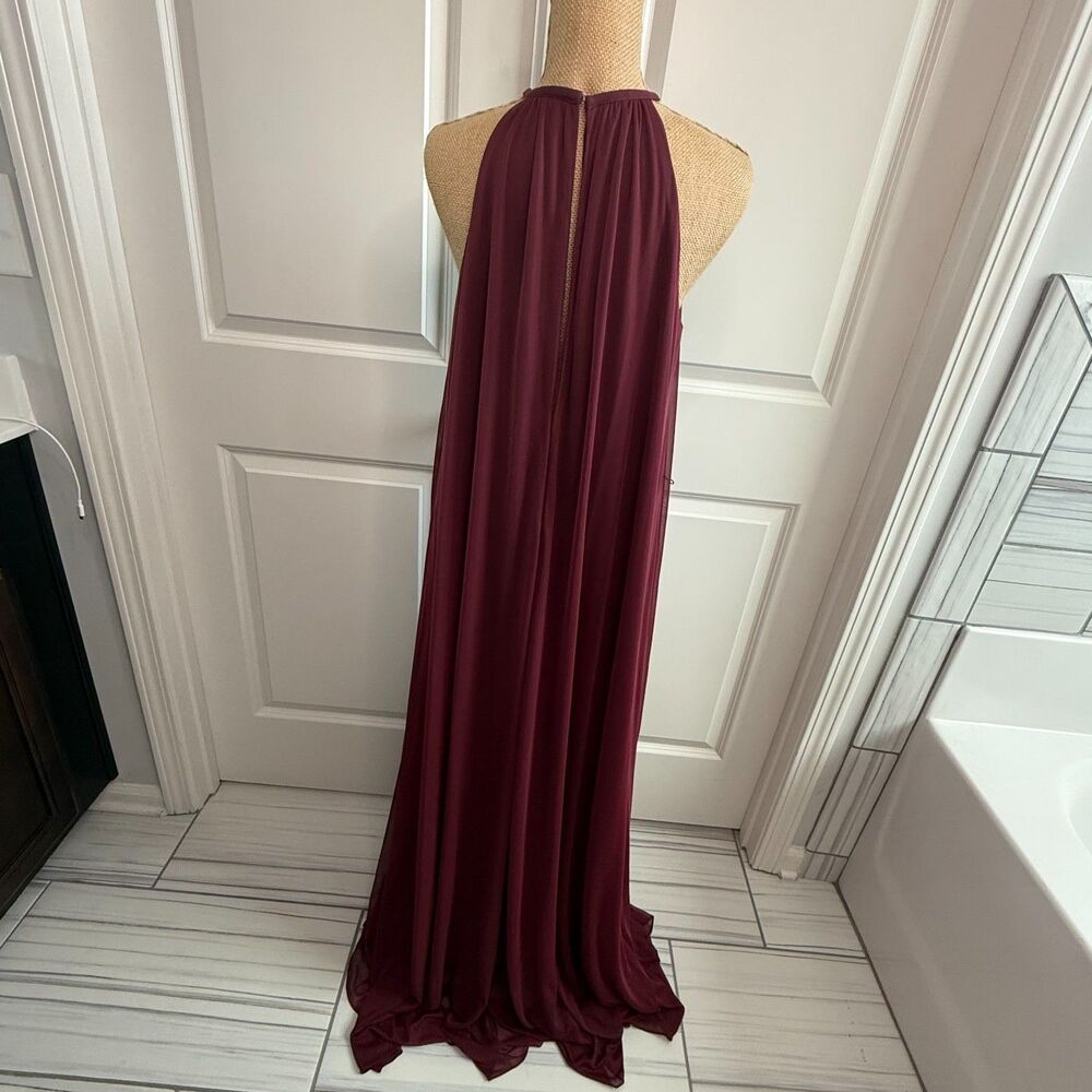 David's Bridal Women Dress Sz 8 Wine F19533 Halter Bridesmaid Prom Formal - Picture 3 of 8